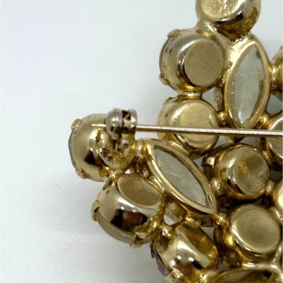 Vintage Goldtone Rhinestone & Glass Cabochon Brooch Pin Statement 2.75 Inches - Picture 7 of 10